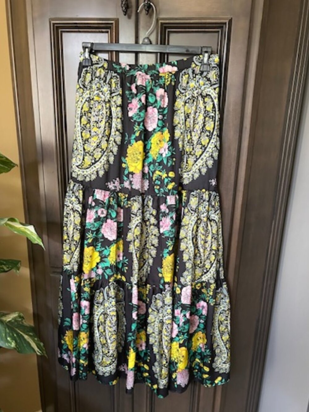 Kobi Halperin Jeanette Printed Black Multi Banded Waist Maxi Skirt